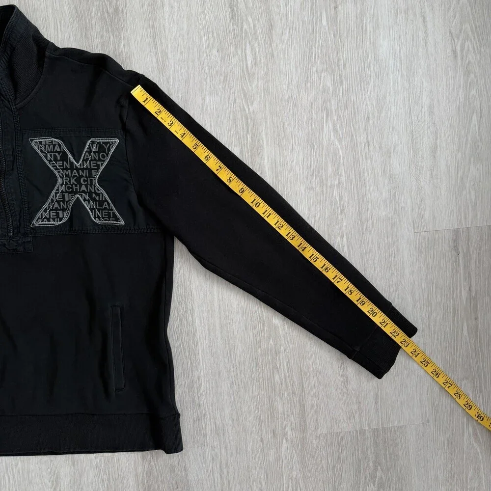 Armani Exchange AX men's Quarter Zip Sweatshirt Black Size M Large Logo Patch - Picture 9 of 9